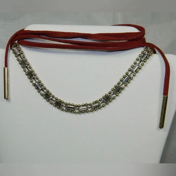 Jen Atkin Chloe + Isabel Red Leather Crystal Lariat Necklace or Headpiece - Picture 5 of 5